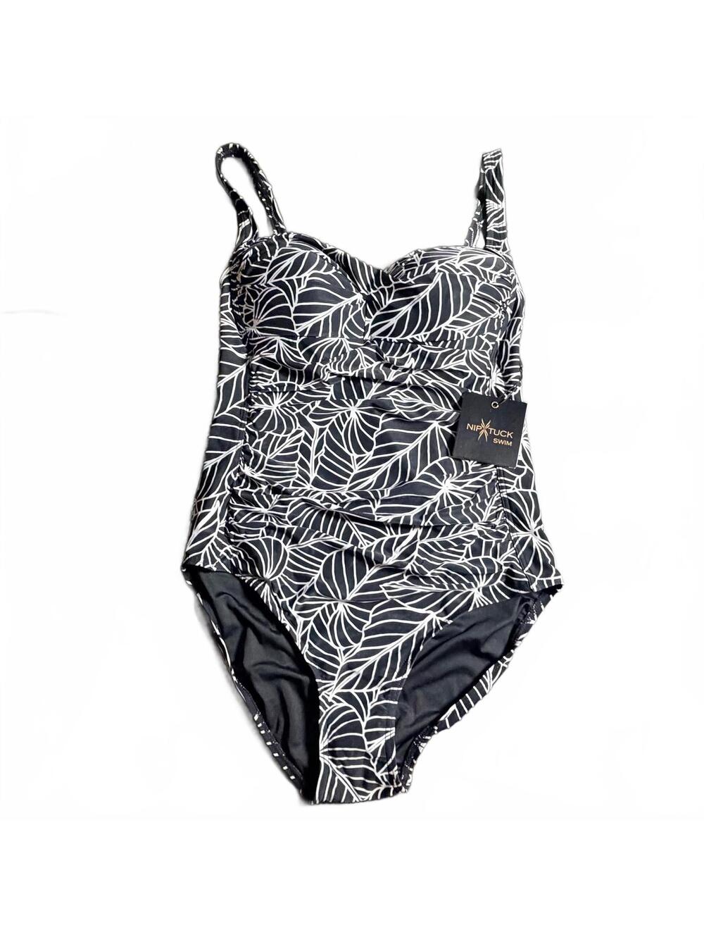 NIP TUCK black white floral print molded cup one piece swimsuit size 8 NWT